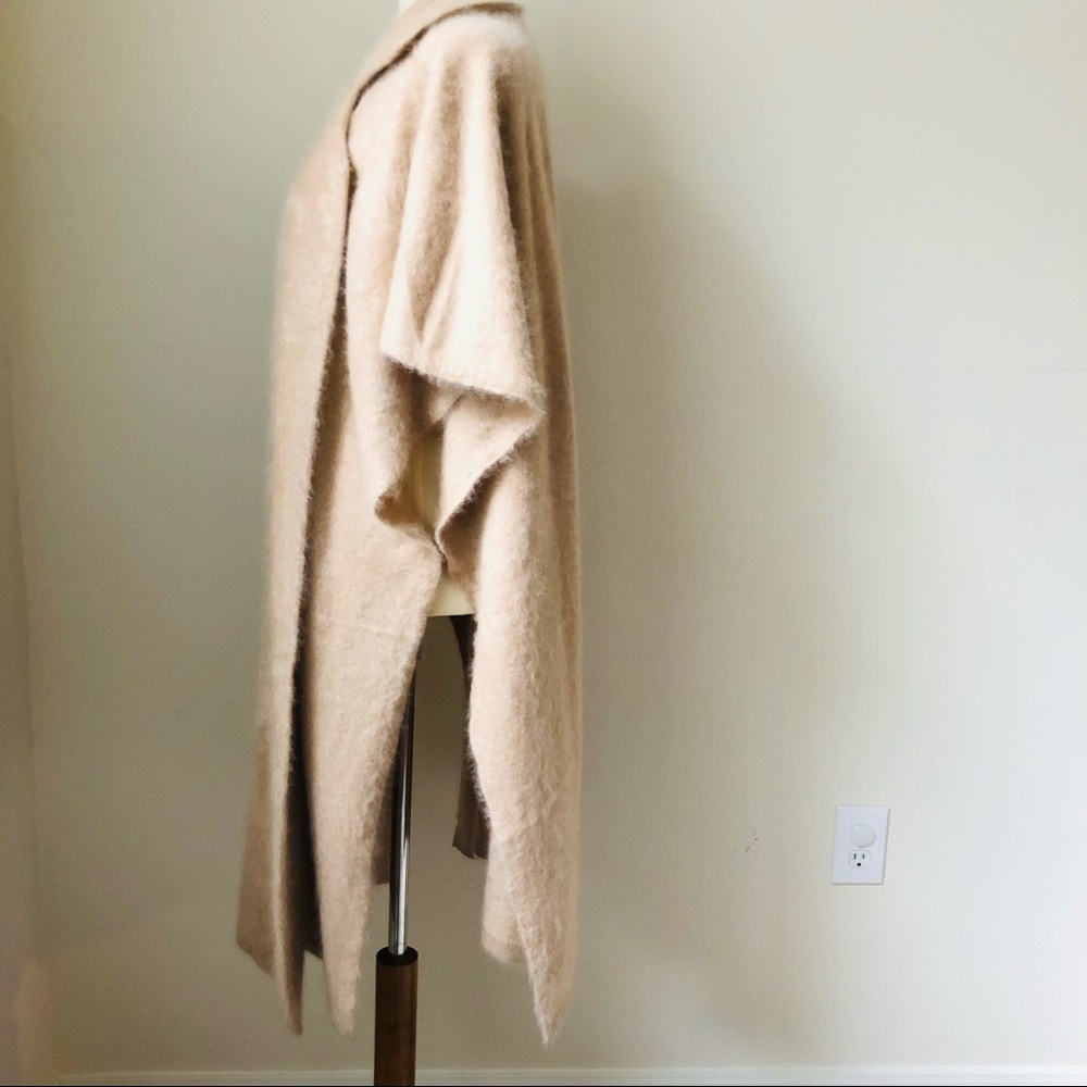 🆓 Shipping 100% Cashmere Open Front Long Coatigan- Oversized Camel Beige Wrap - Picture 8 of 11